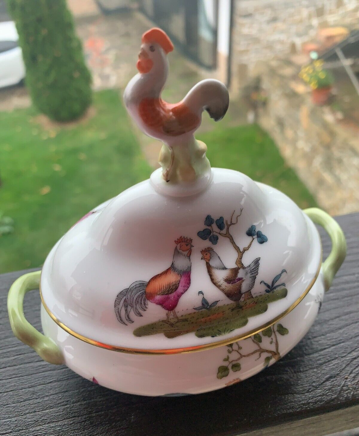Vtg.Herend Porcelain Rothschild Sugar Bowl Rooster Top