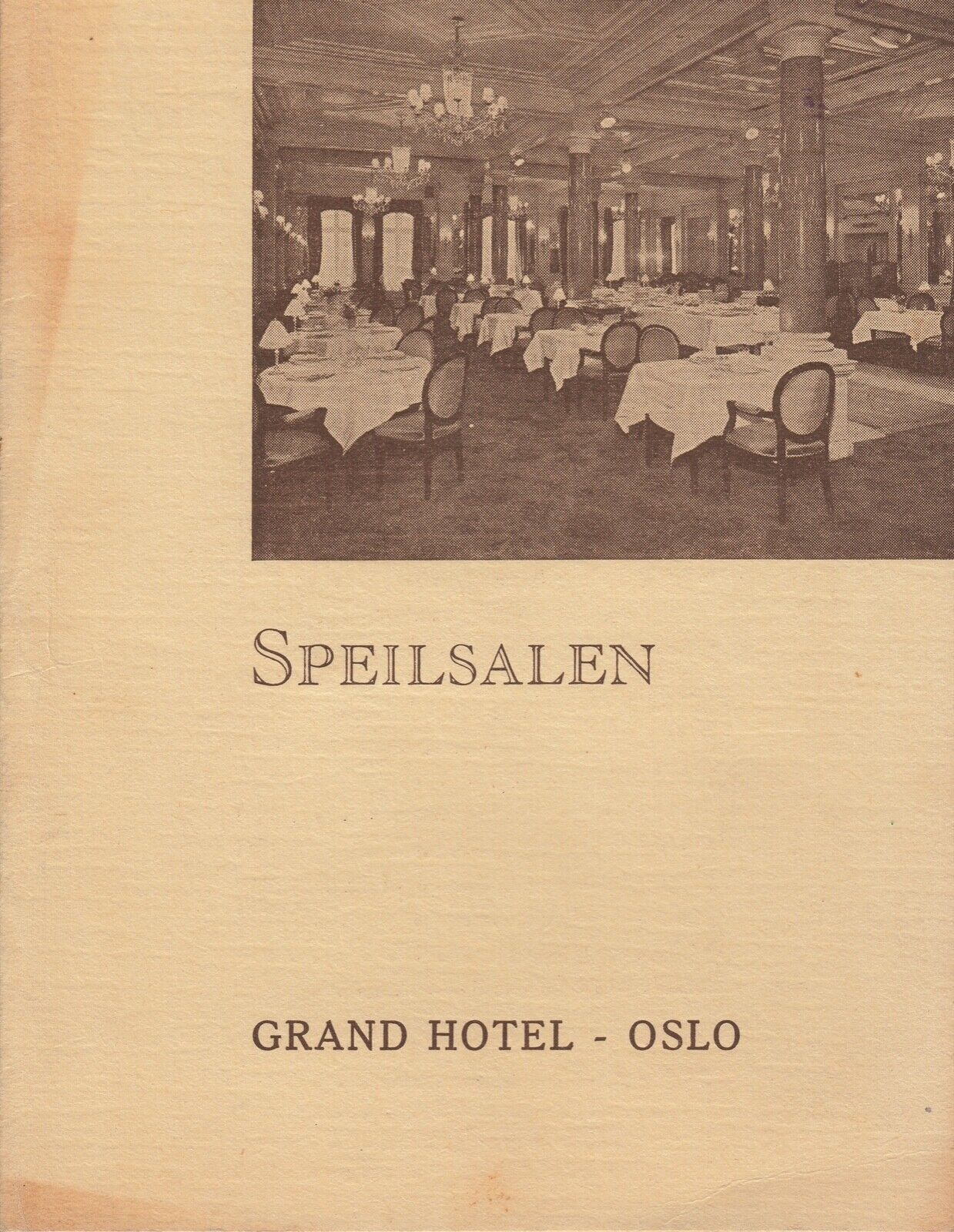 Vintage 1940s SPEILSALEN Grand Hotel Oslo Norway Restaurant Dinner Menu
