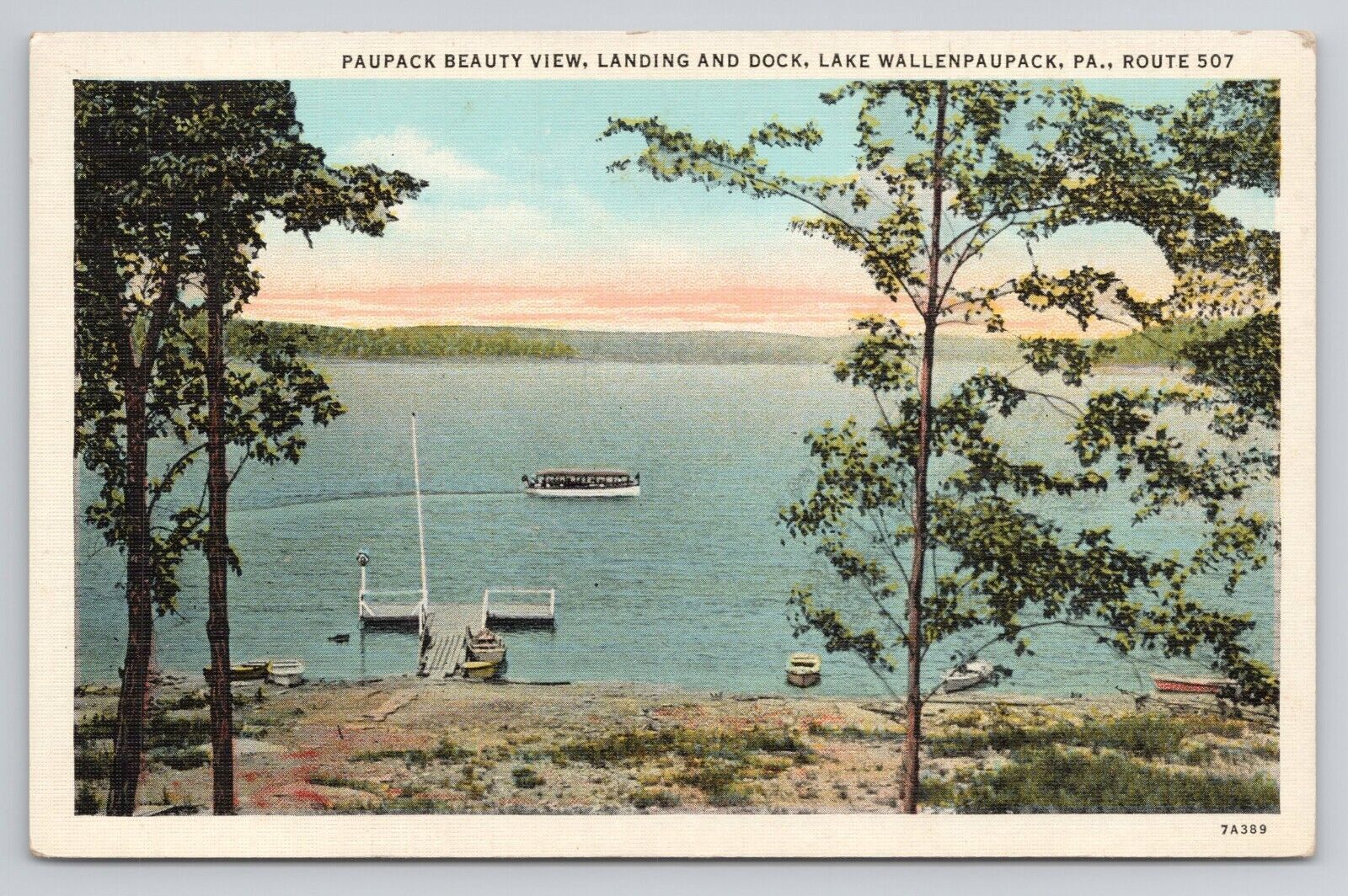 Paupack Beauty View Landing & Rock Lake Wallenpaupack Pa Linen Postcard No 5196