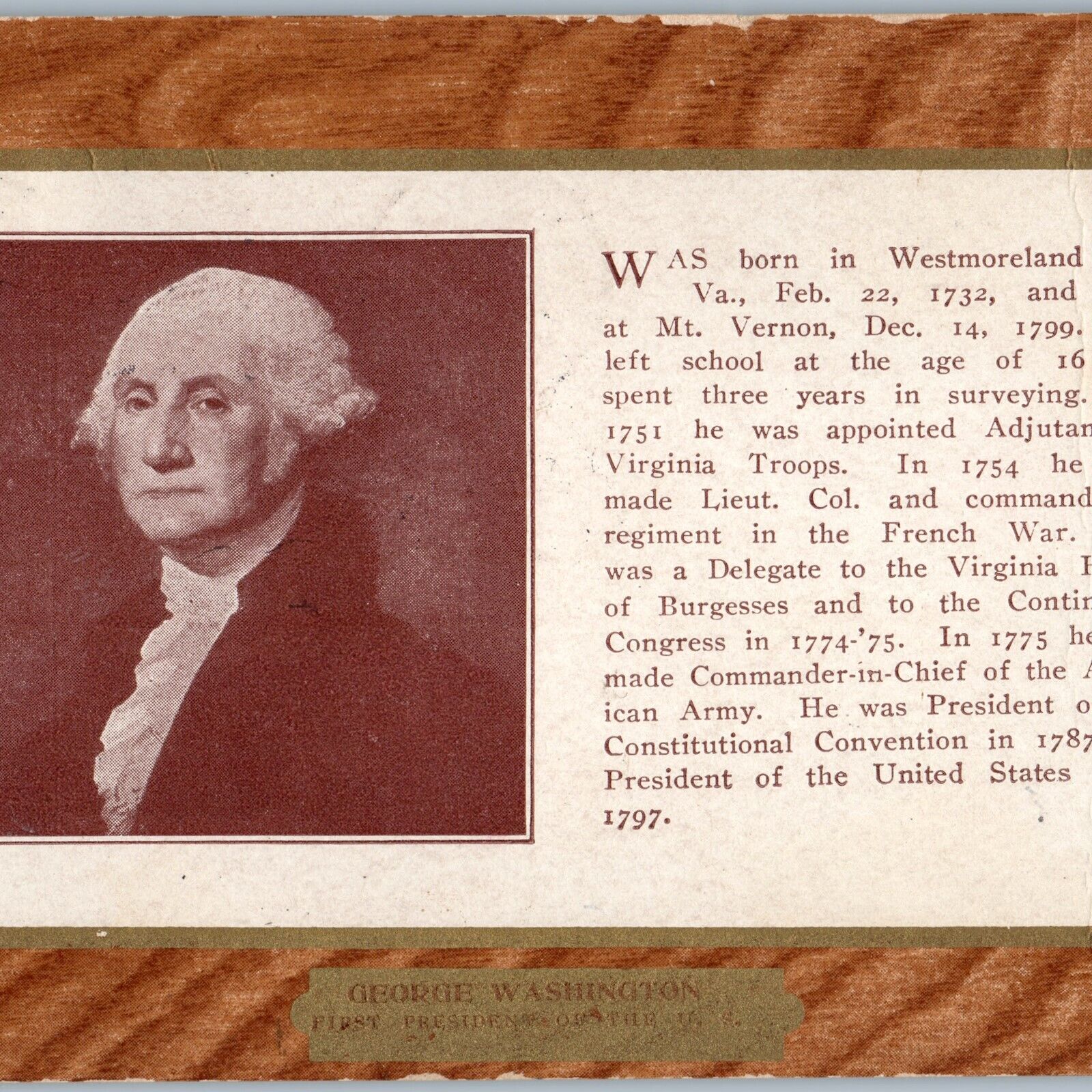 c1900s UDB George Washington Ullman\'s Art Frame Series Postcard President A194