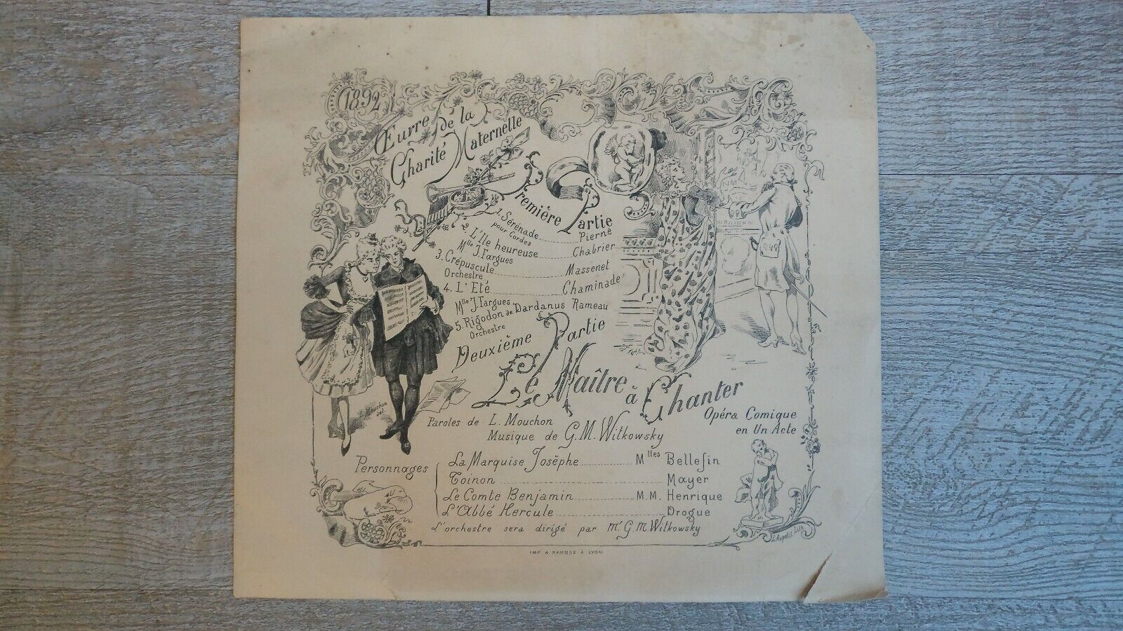 1892 Theatre/Opera Program Lithograph by L. Aupetit Drawing L. Mouchon