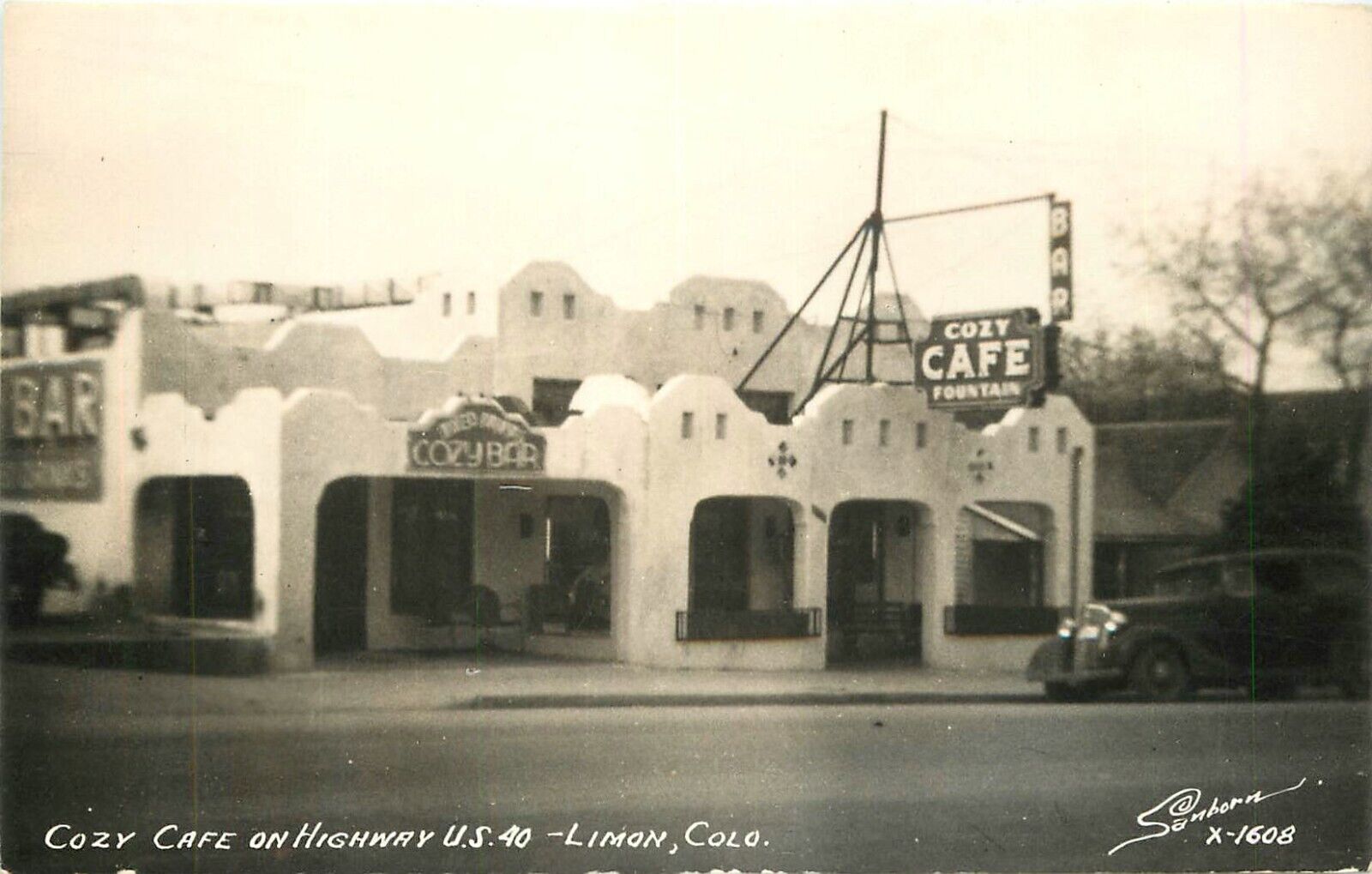Postcard RPPC Colorado Limon Cozy Cafe Highway US 40 Sanborn 23-8854