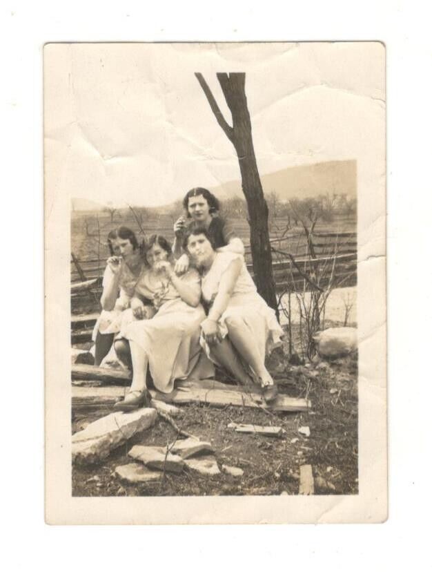 Vintage Photo Naughty Women Woman Smoking Group Pose Antique Found Art DST40