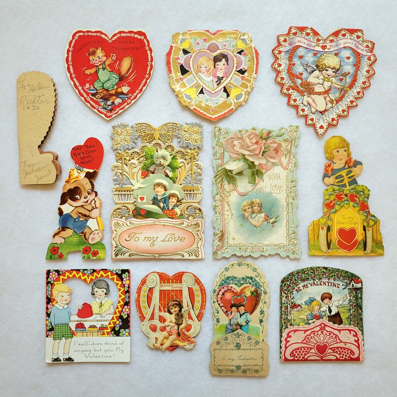 Vintage Valentines Cards LOT of 12 Used 20s-50s Die Cut Germany USA Ephemera 7B