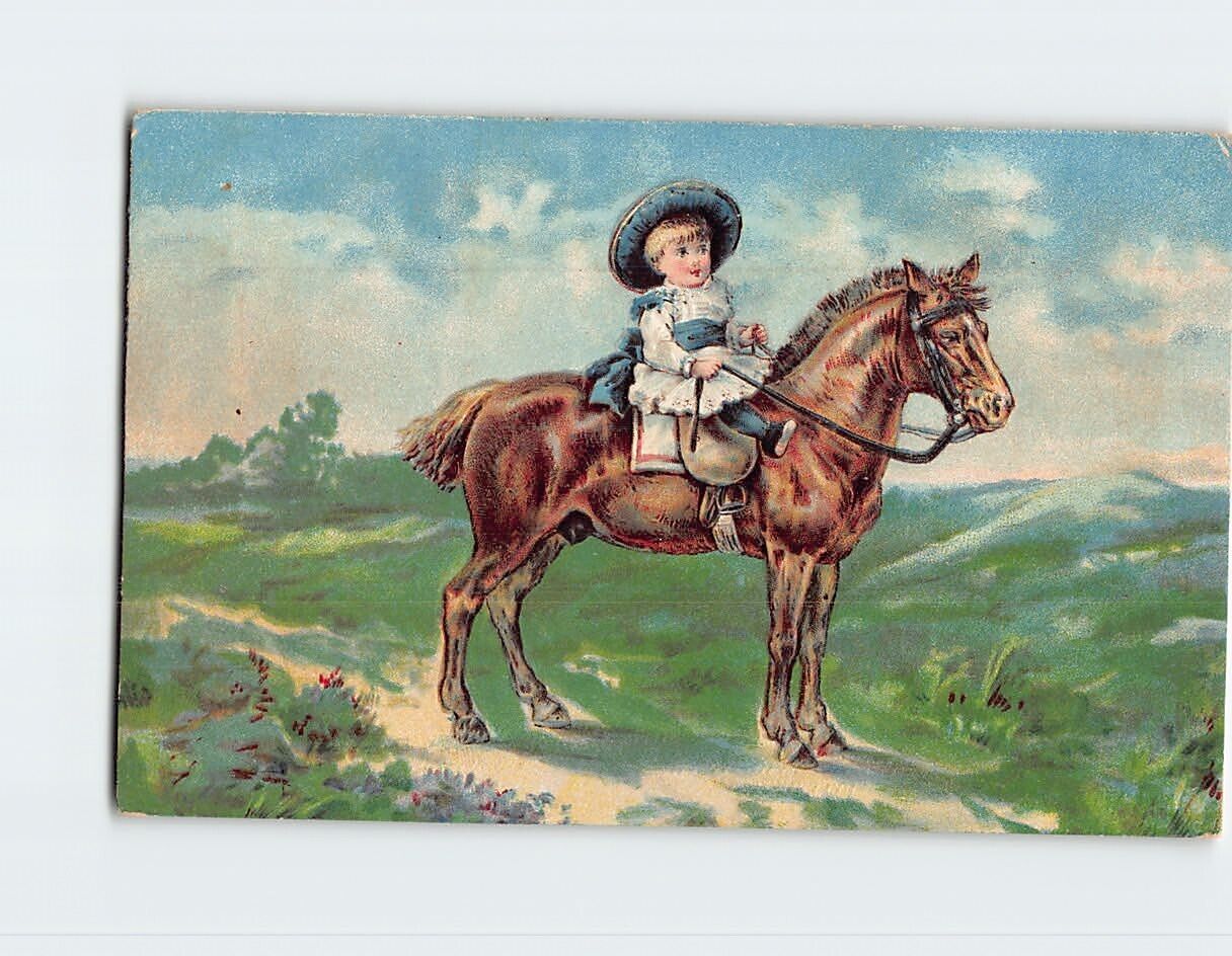 Postcard A Child on a Horse Embossed Card
