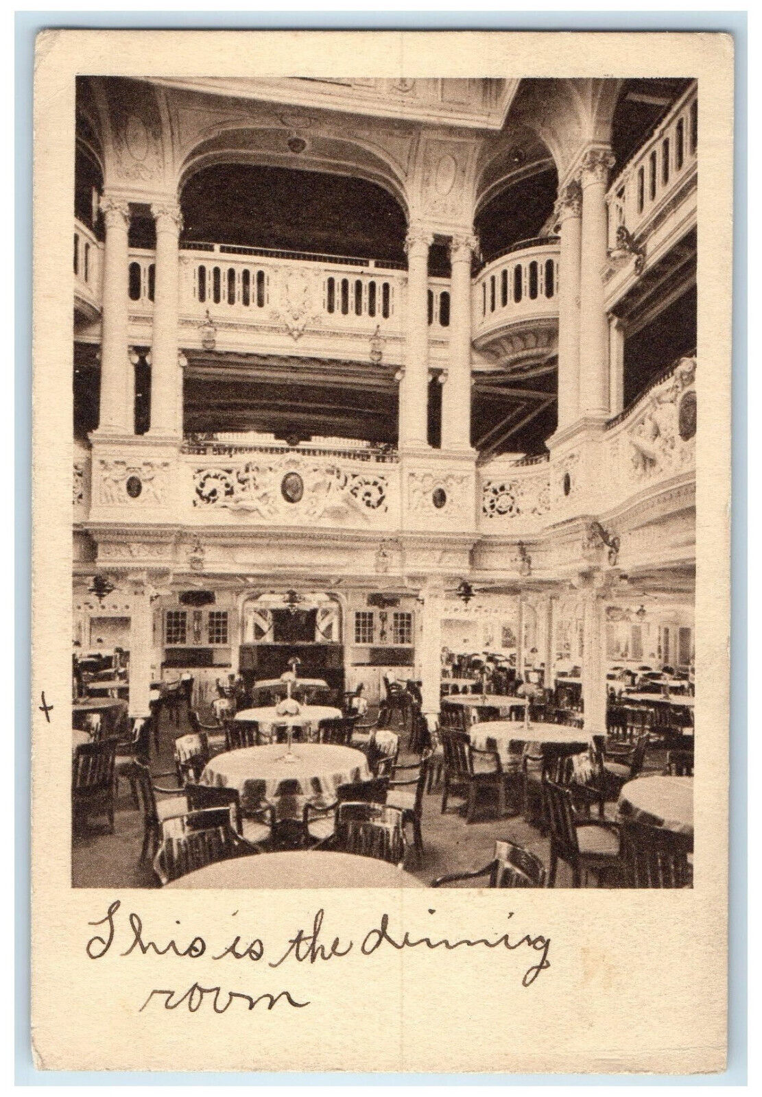 c1940\'s Dining Room Twin Screw Steamer Crown Princess Cecille Germany Postcard