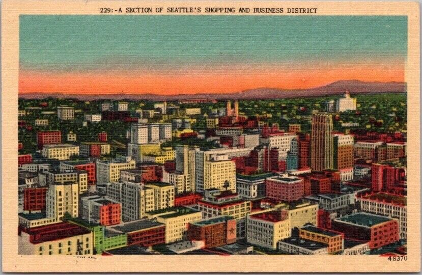 1940s SEATTLE, Washington LINEN Postcard Aerial View 