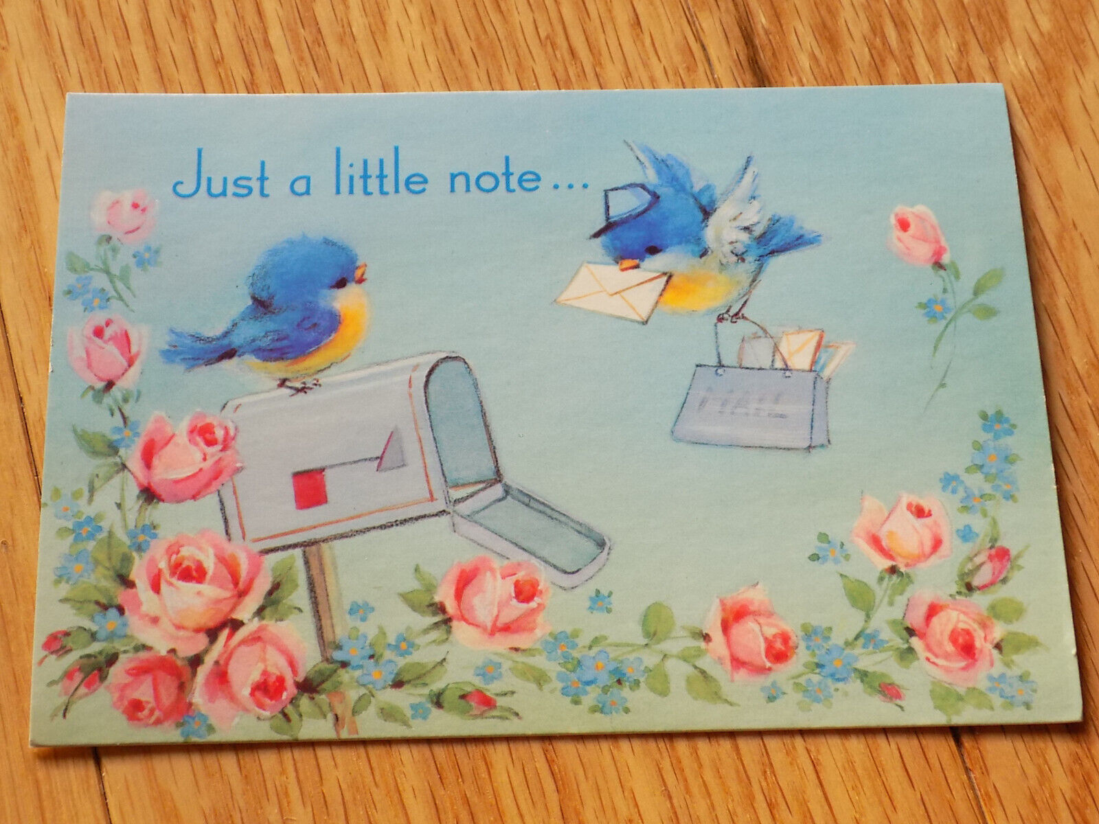 Vintage Blue bird Greeting Cards Postcard Just a Note American Greeting