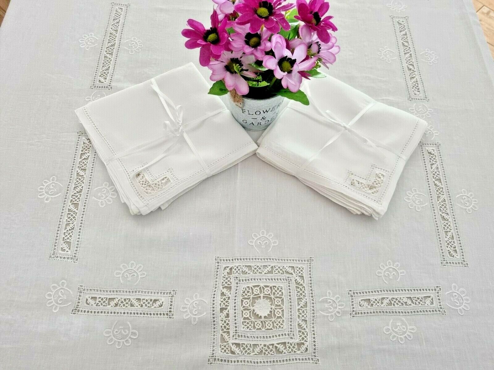 Rich pure linen tablecloth x12 with hand embroidery