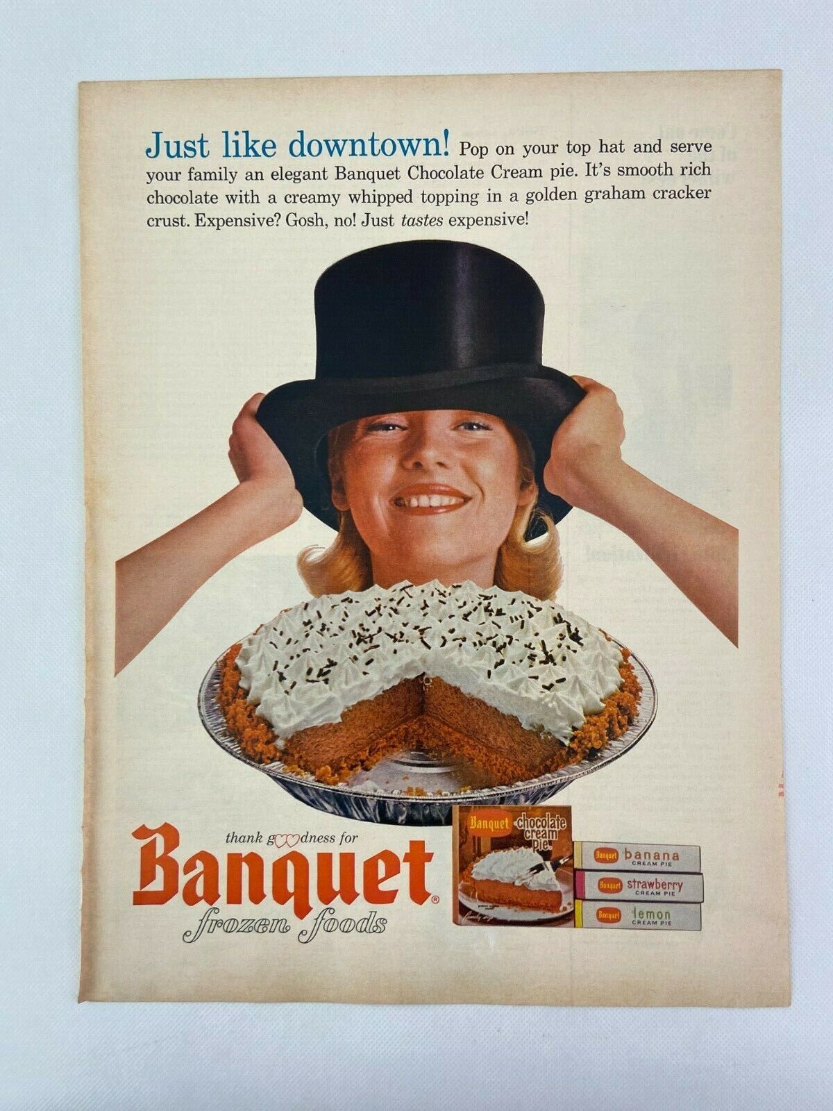 Banquet Chocolate Cream Pie Magazine Ad 10.75 x 13.75 Tampax