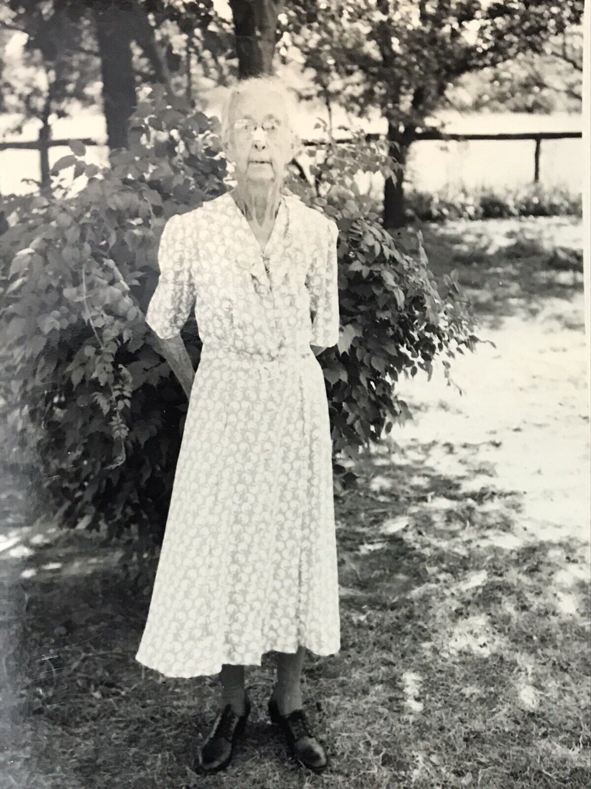 Senior Elderly Grandma Outside Yard Photograph 1950’s Black White Snapshot