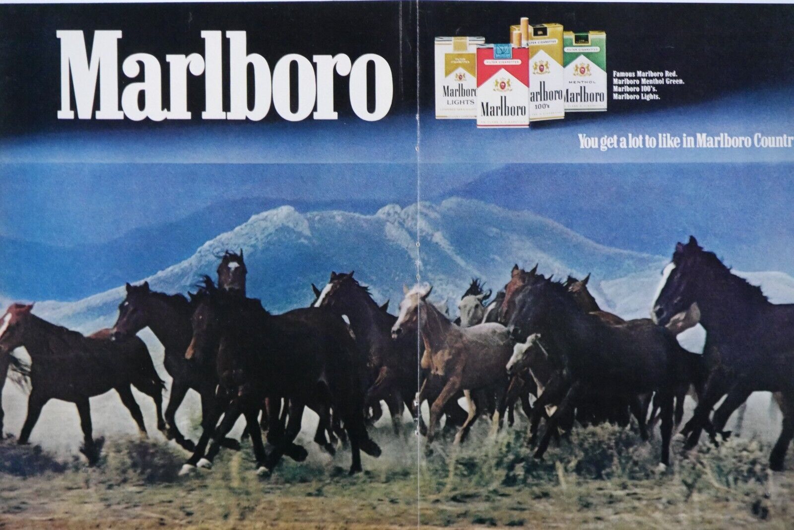 Marlboro Wild Horses Vintage 1972 Centerfold Original Print Ad 15 x 11 \