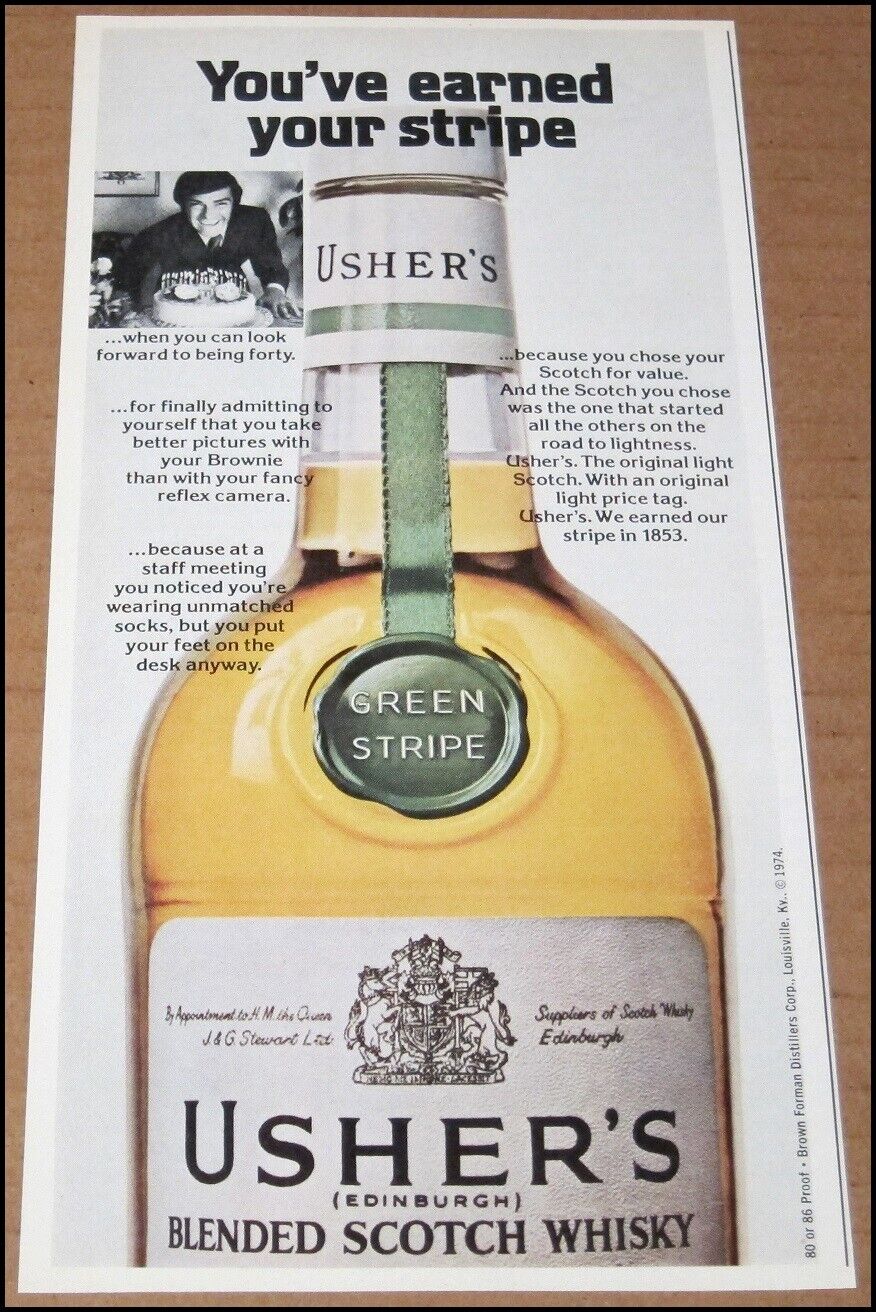 1975 Usher\'s Green Stripe Scotch Whisky Print Ad Advertisement Clipping Vintage