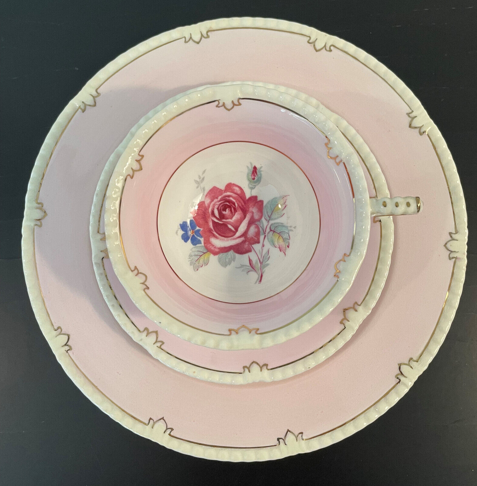 Vintage Paragon Double Warrant Tea Cup, Saucer and Plate with Rose