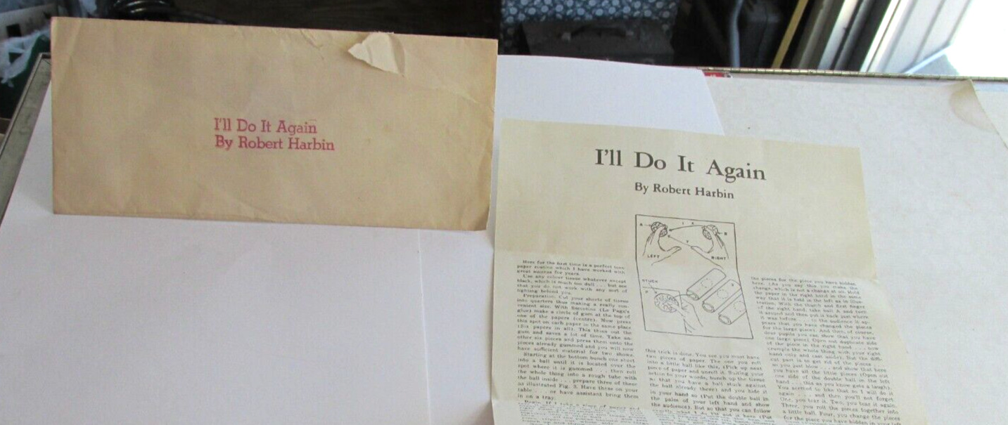 1950 MAGIC TRICK INSTRUCTIONS For I\'ll Do It Again By ROBERT HARBIN Magician