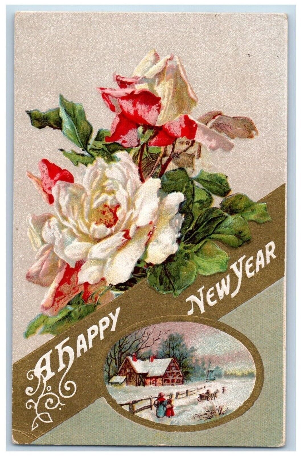Paris Michigan MI Postcard New Year Flowers Winter Scene Winsch Back 1911 Posted