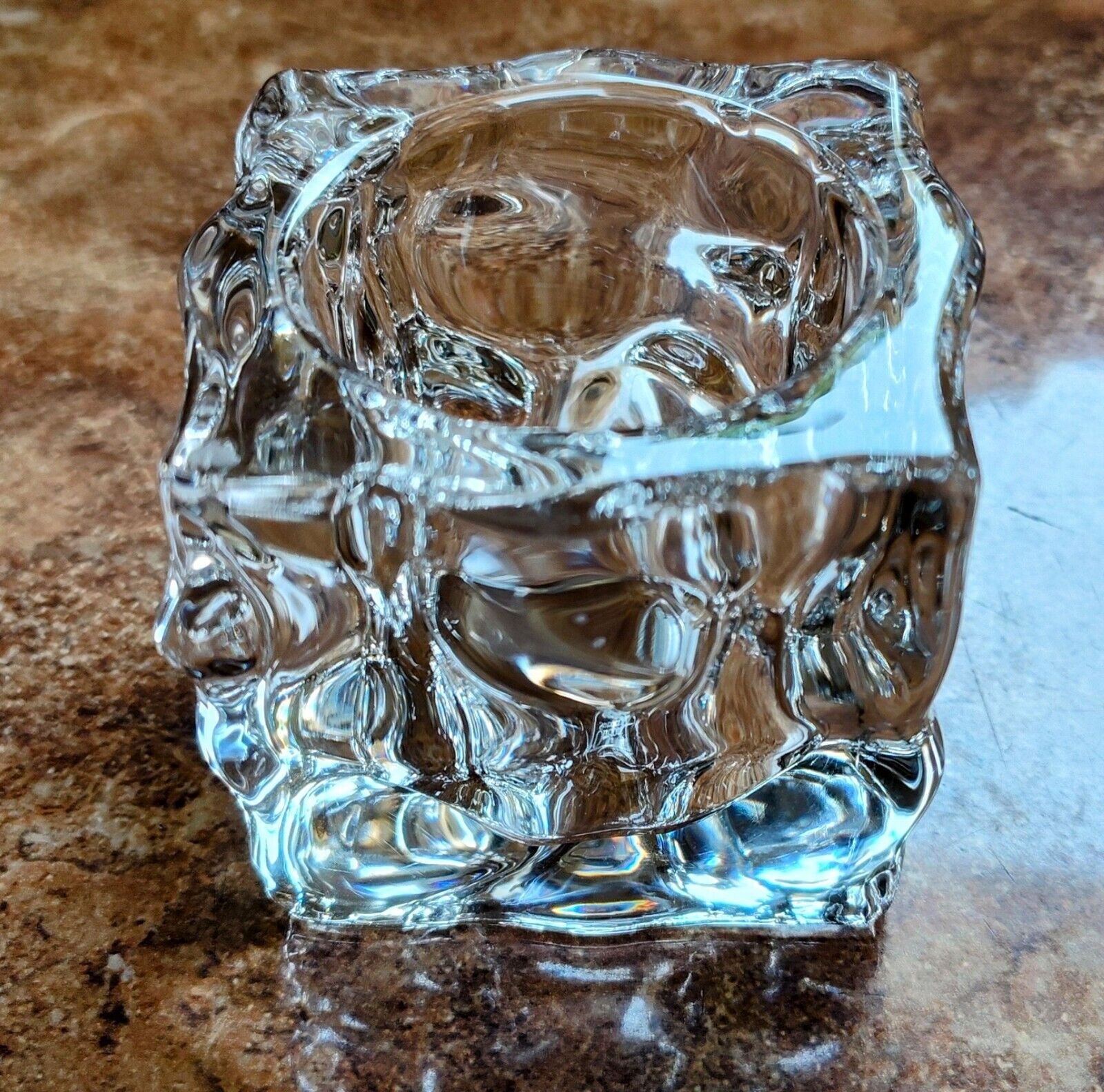 EXQUISITE Vtg ORREFORS Sweden IceCube Clear Cut Lead Crystal Votive Candle Holdr