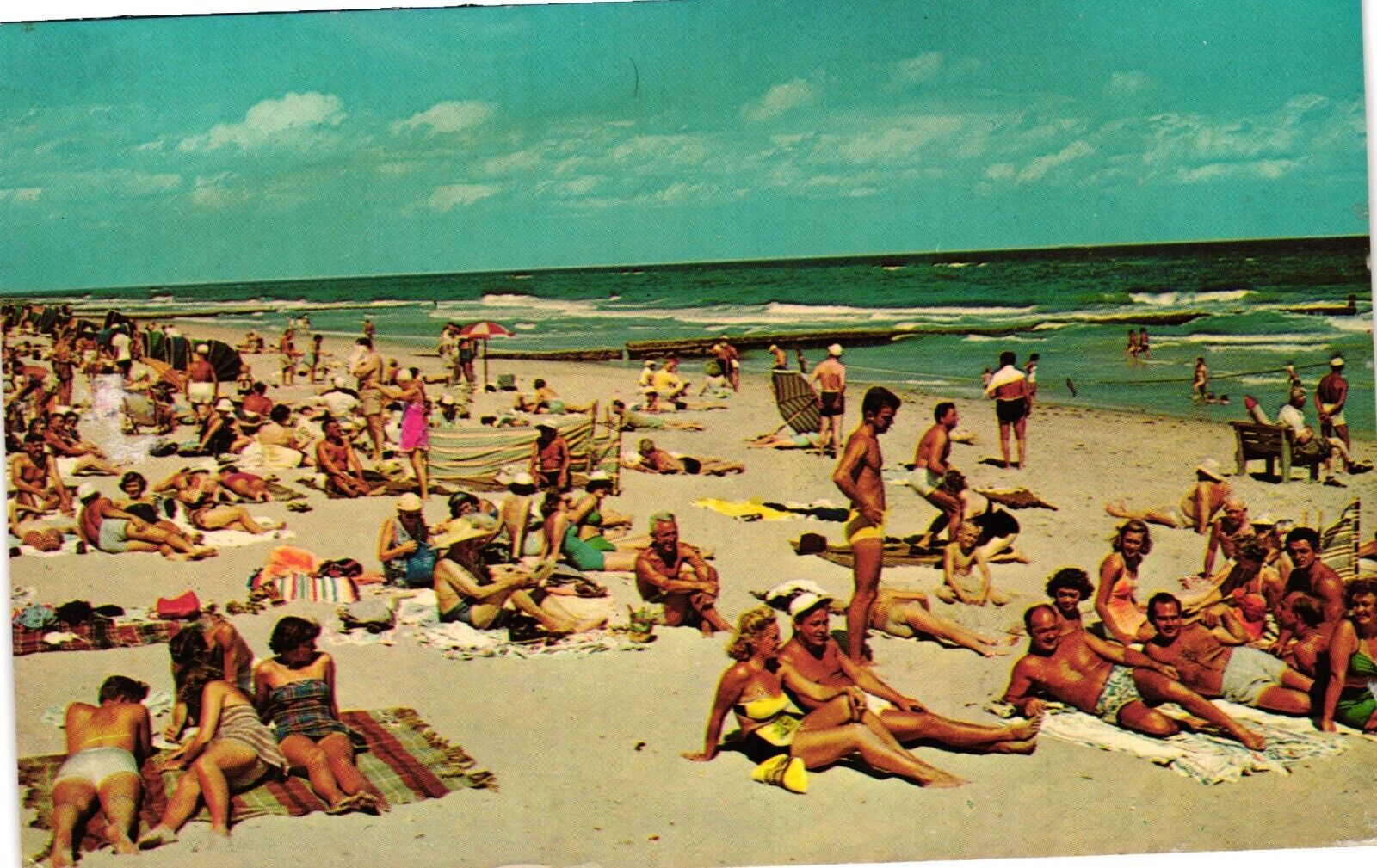 Vintage Postcard - Beach Scene Bikini Girls Swimmers Sun Bathers C1950 Unposted