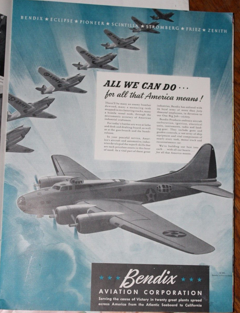Bendix Aviation WWII Jets 1939 Vintage Ad Print Kitchen Wall Art decor