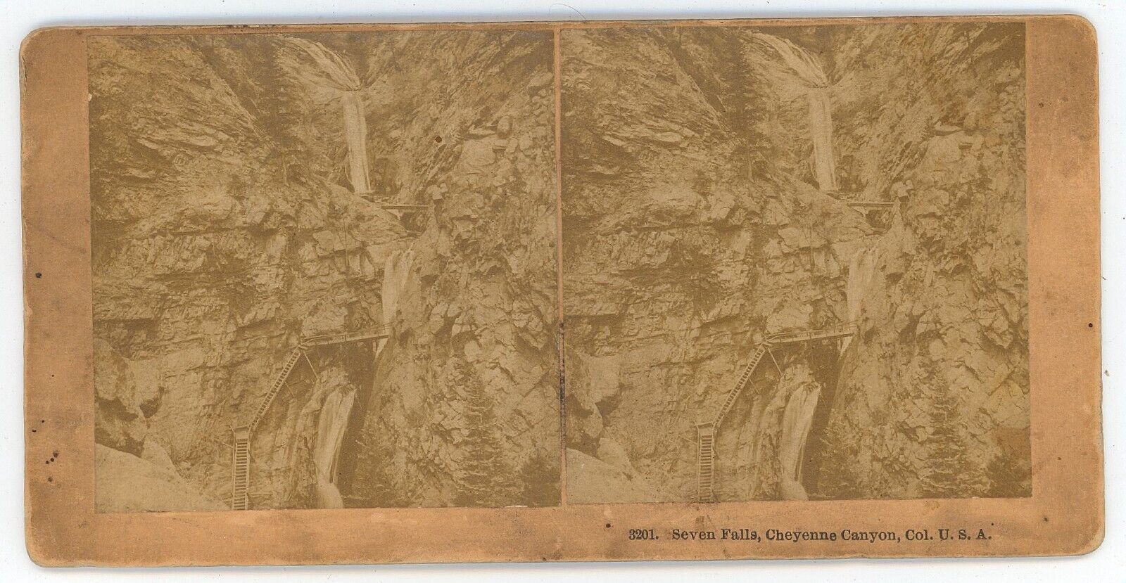 c1900\'s Real Photo Stereoview Kilburn Seven Falls, Cheyenne Canyon, Colorado