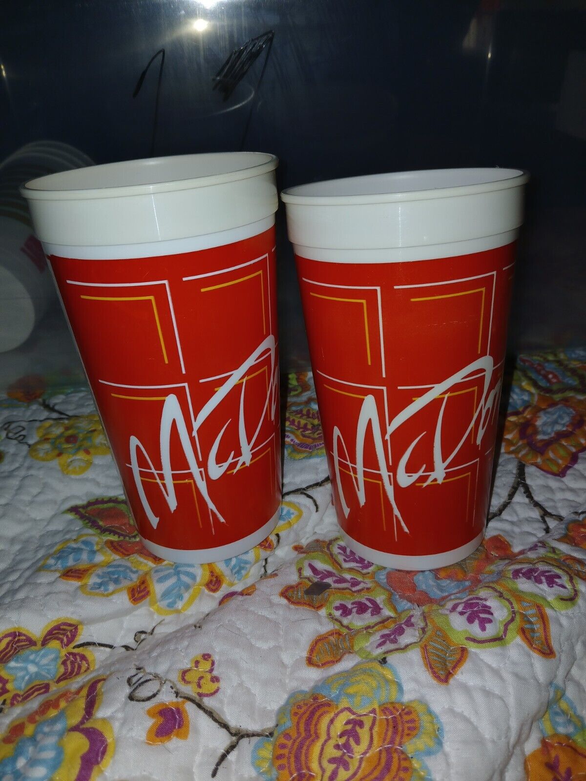 2x Vintage RED McDonalds Plastic Cups 1989 Collectors Cup