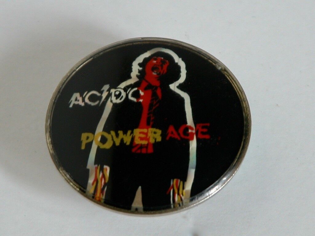 Vtg ACDC POWER AGE Heavy Metal Rock Band Hat Button Pin 
