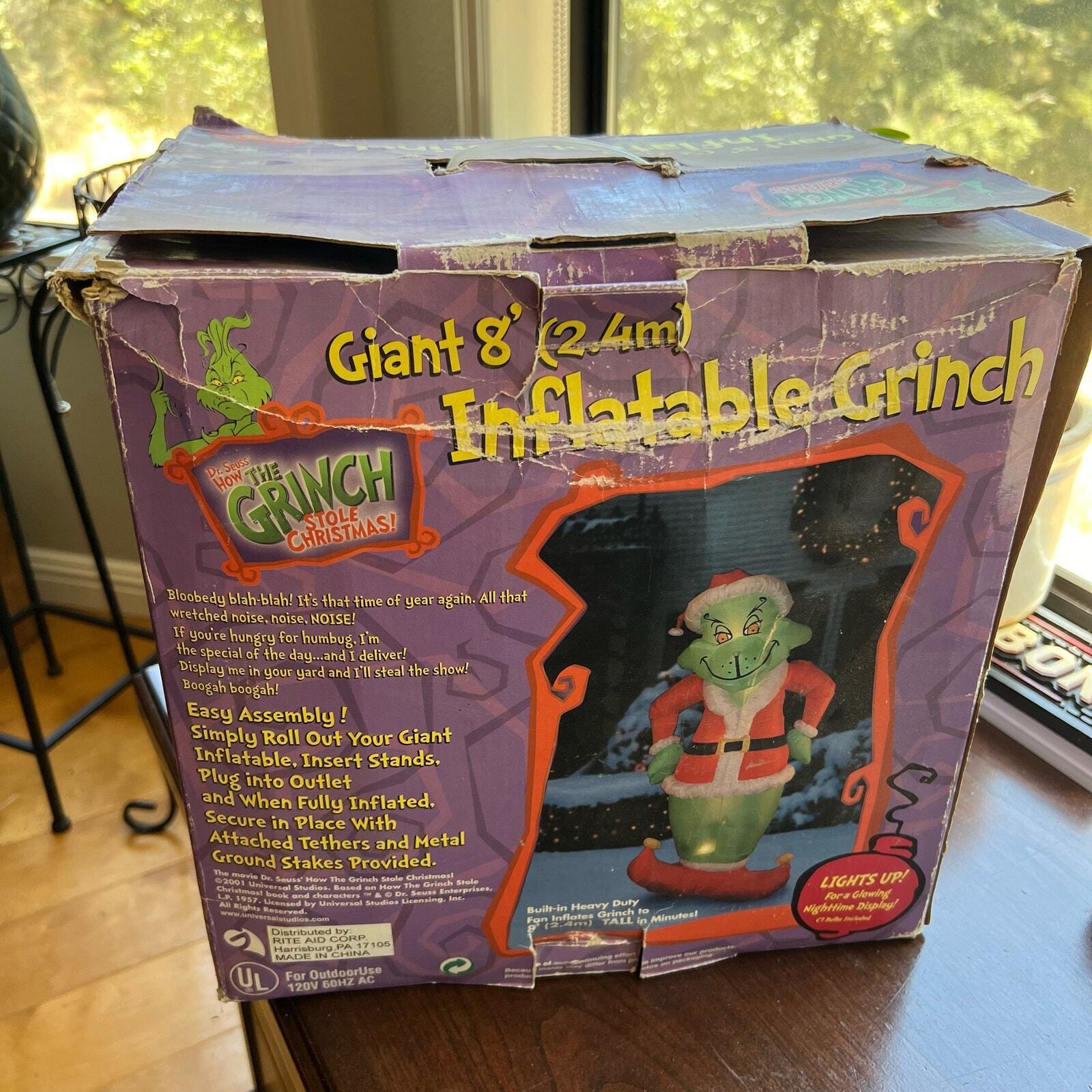 Gemmy 2004 8ft The Grinch Christmas Airblown Inflatable as is 