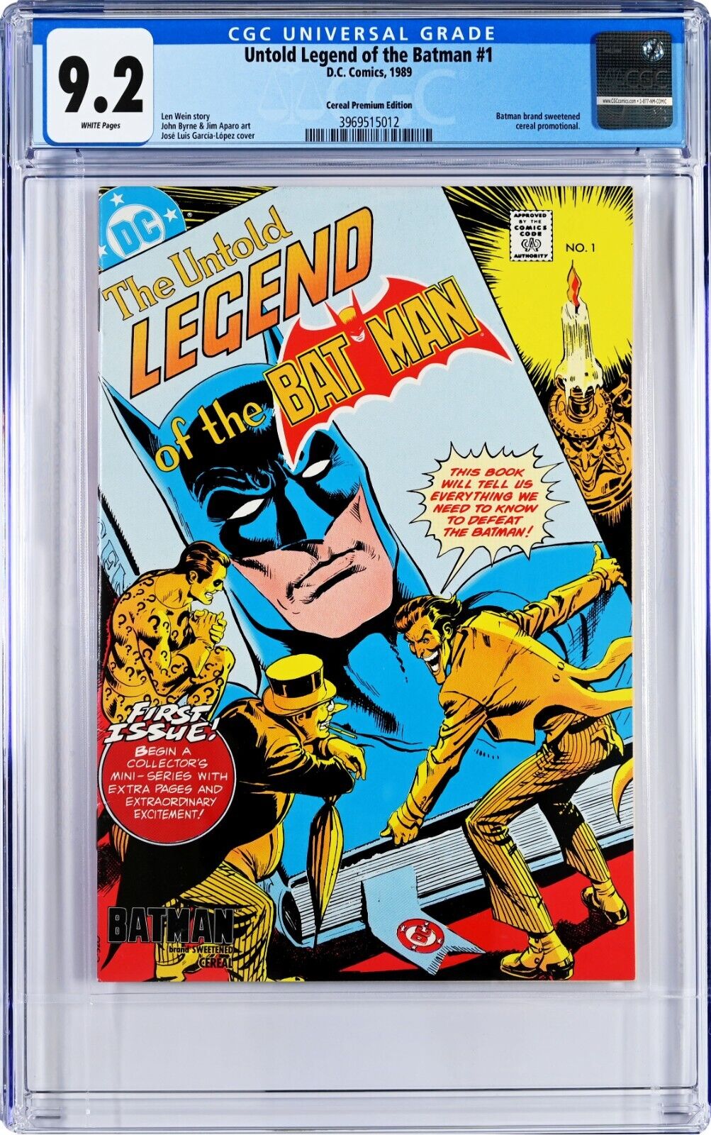 Untold Legend of the Batman #1 CGC 9.2 (1989, DC) Len Wein Story, Cereal Premium