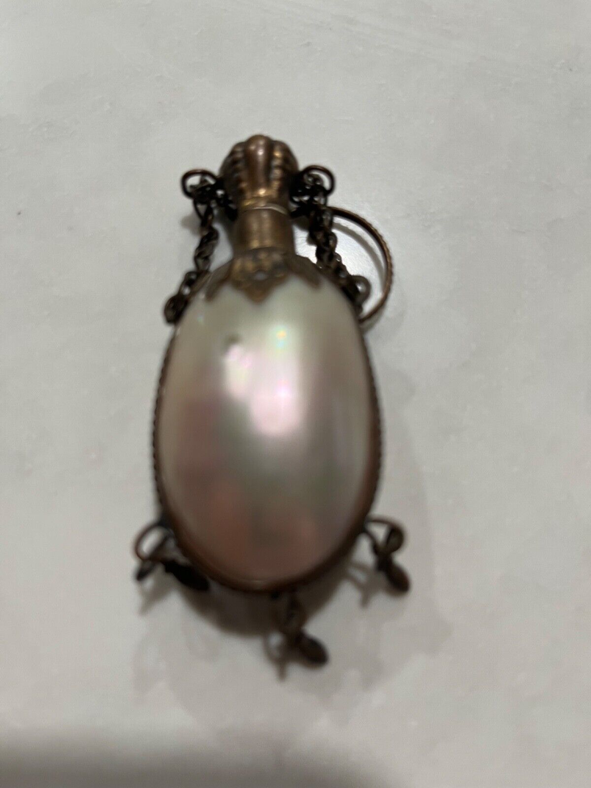 Antique Victorian Abalone Chatelaine  Perfume Scent Bottle/Box -Preowned