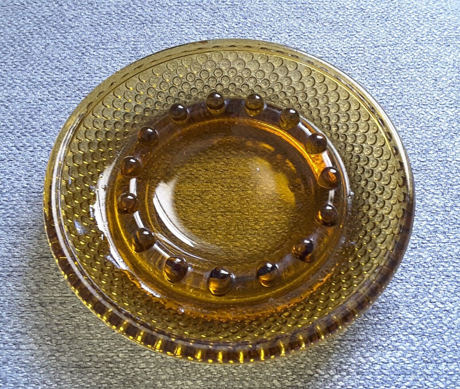 Vintage Amber Glass Hobnail Ashtray, 4.75\