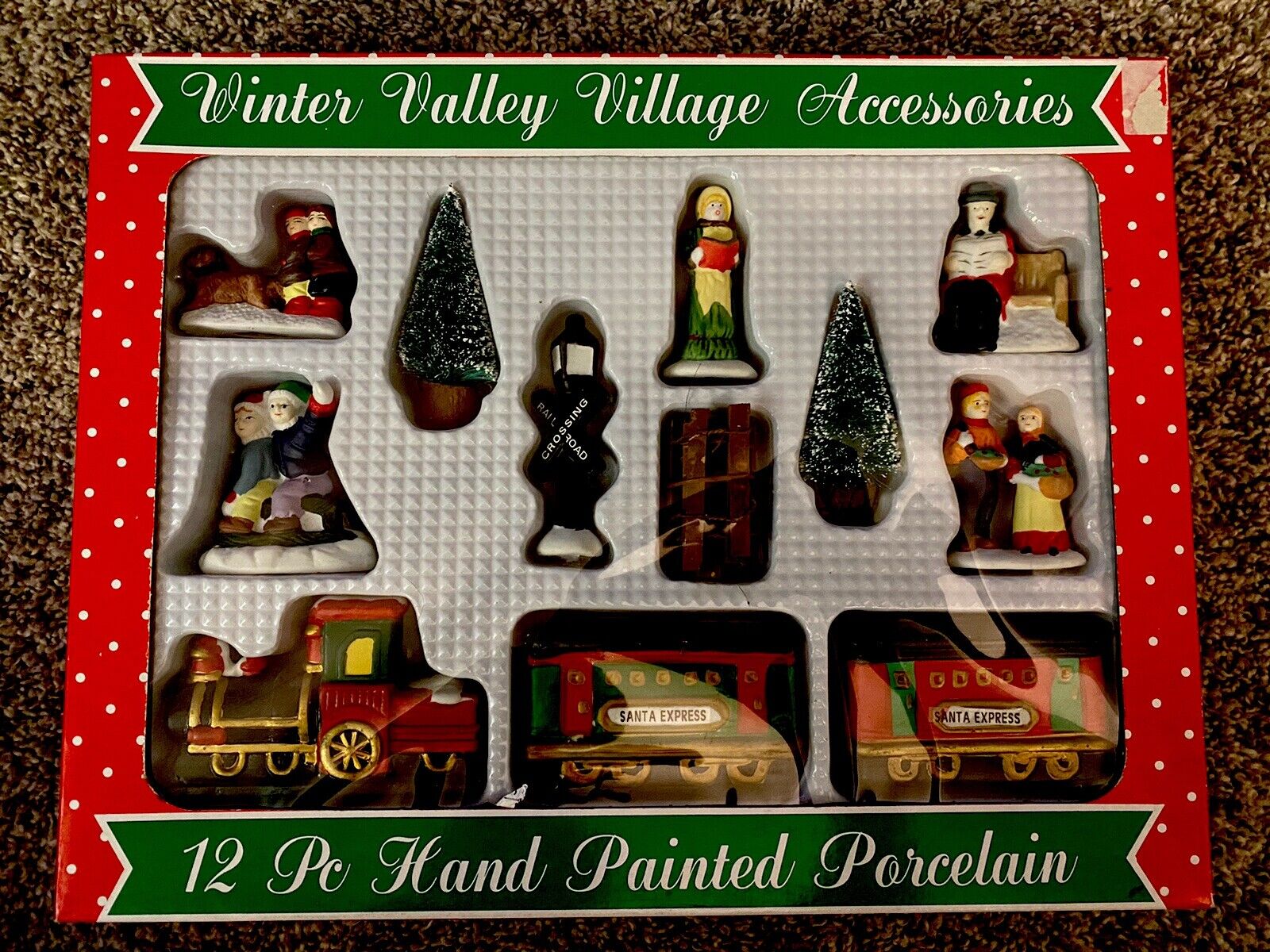 Vintage 12 Pc. Hand Painted Porcelain Christmas Winter Valley Village Scene