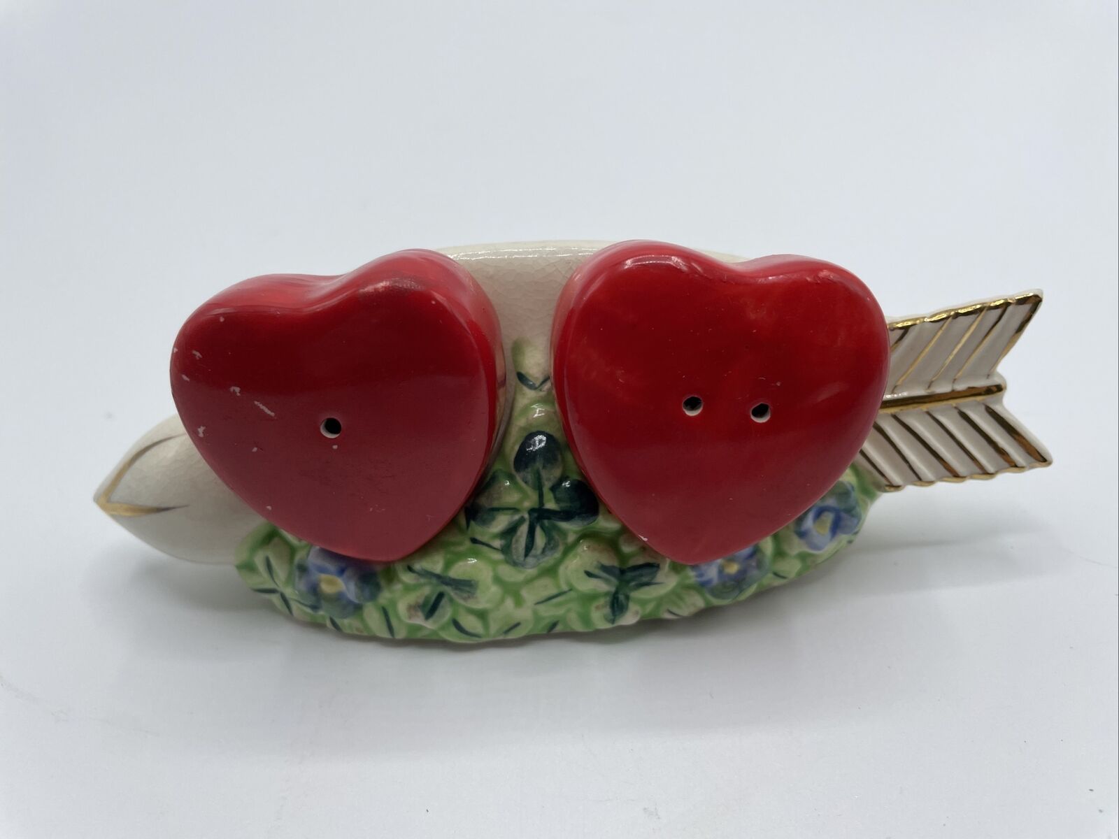 Vintage Two Hearts with Arrow Salt Pepper Shaker Red Love Valentines Day