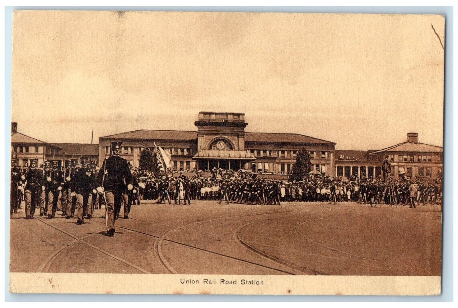 c1910's Union Rail Road Station Parade Rhode Island RI Unposted Antique Postcard
