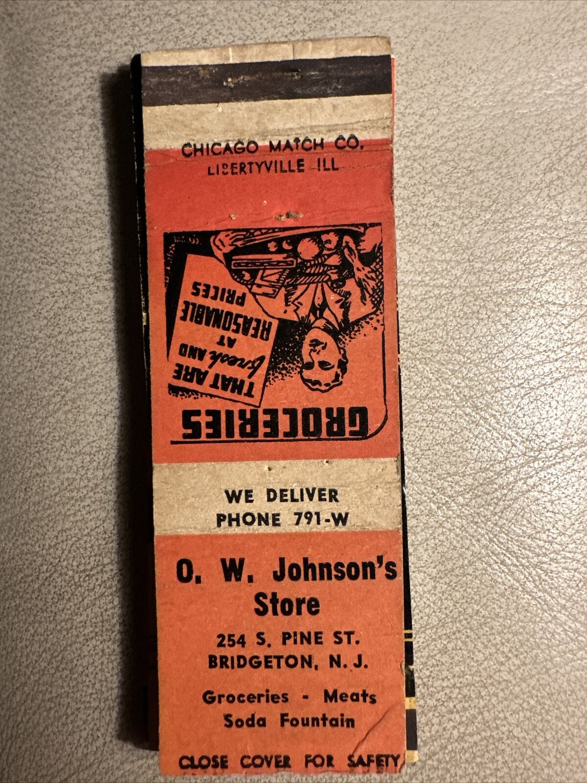 O. W. Johnson\'s Store Matchbook Bridgeton NJ