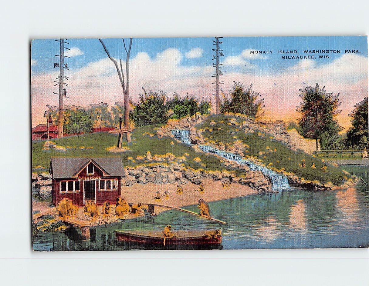 Postcard Monkey Island Washington Park Milwaukee Wisconsin USA