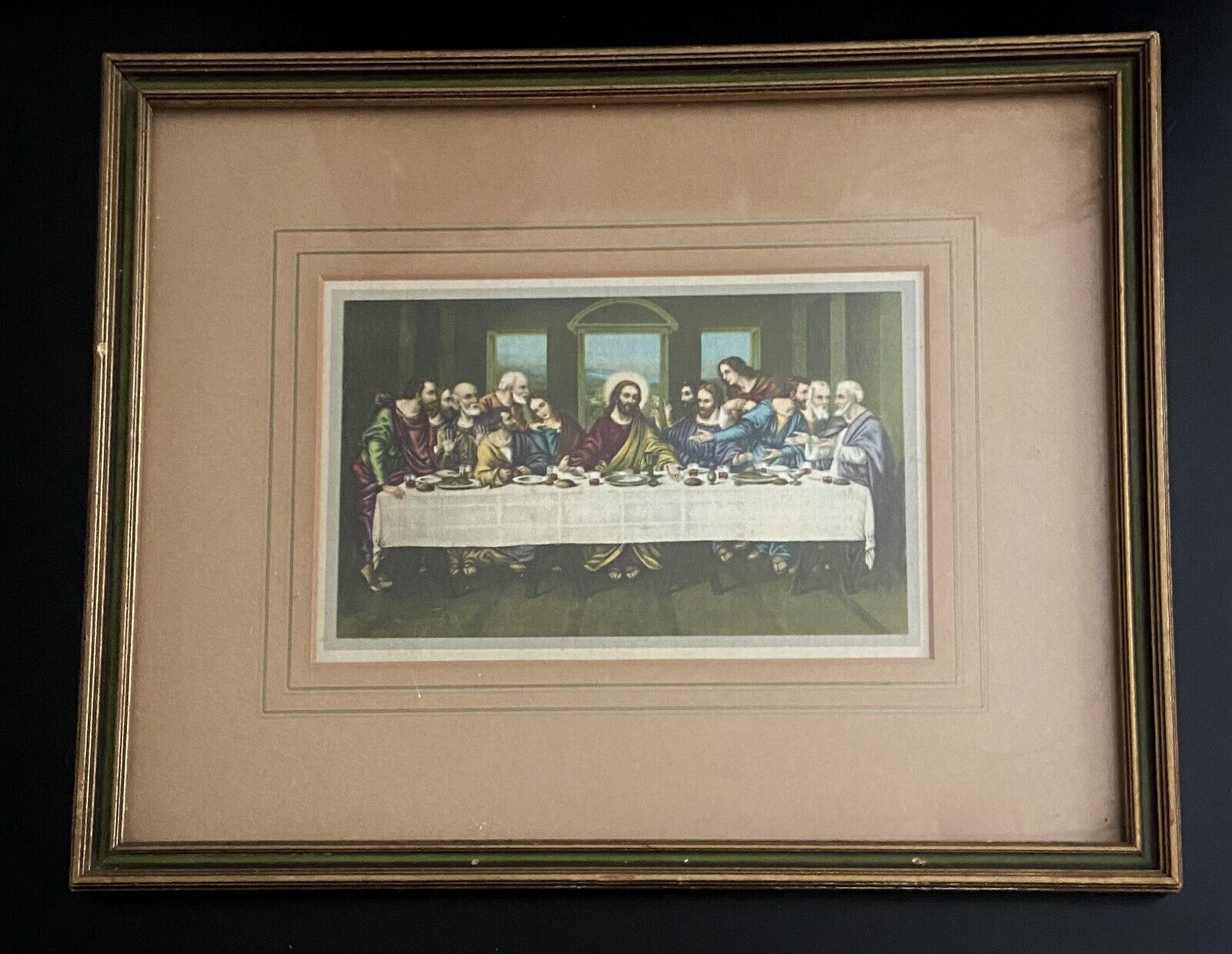 Vintage The Lords Supper In Metal Frame 11”x9”