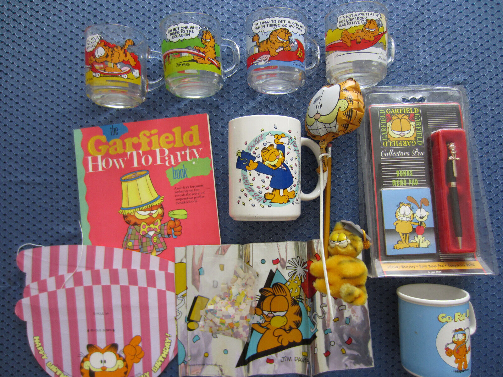 Vintage Garfield Lot - includes McDonald\'s Mugs, Party Book and New Pen