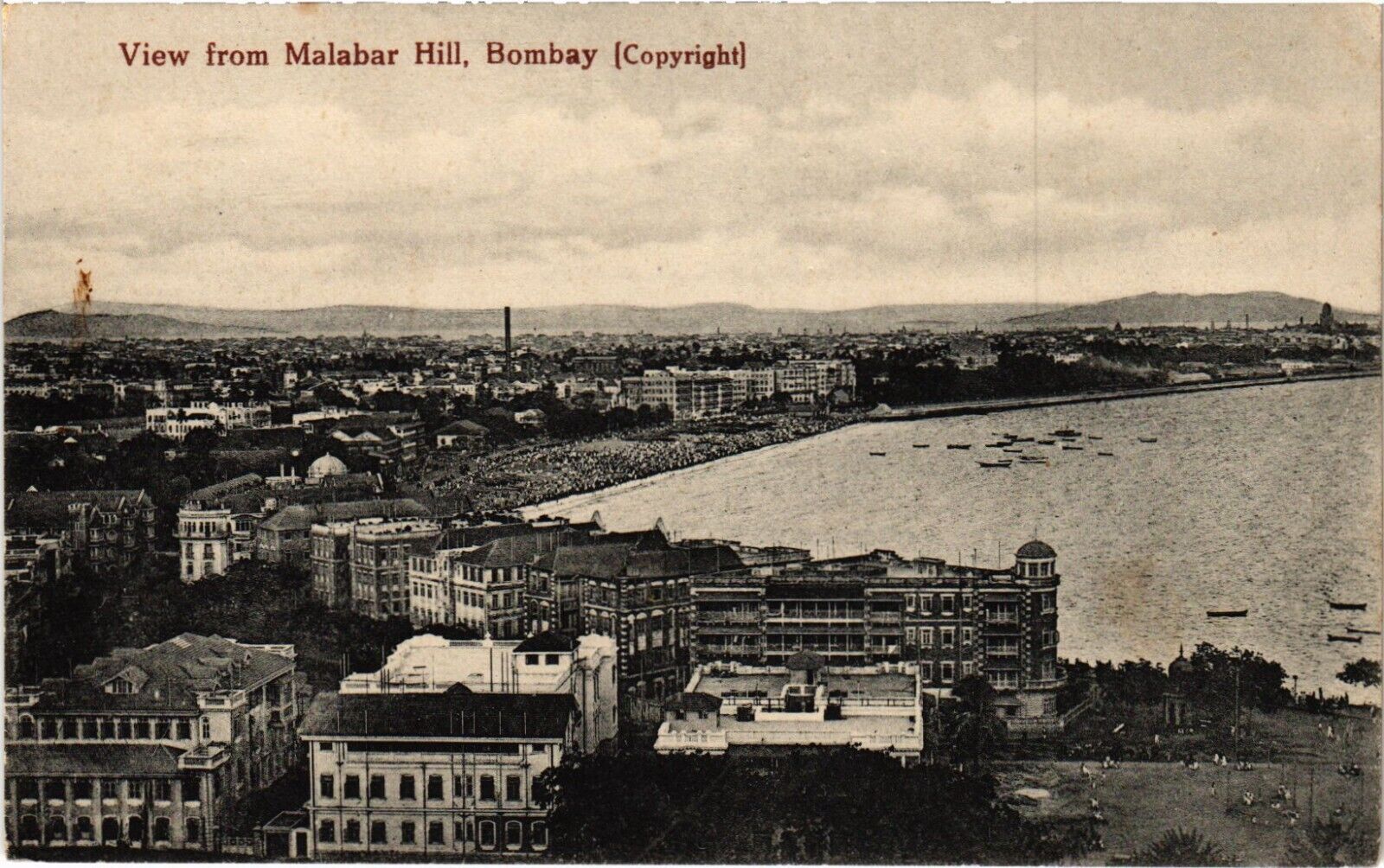 INDIA BOMBAY VIEW FROM MALABAR HILL PC, Vintage Postcard (b52815)