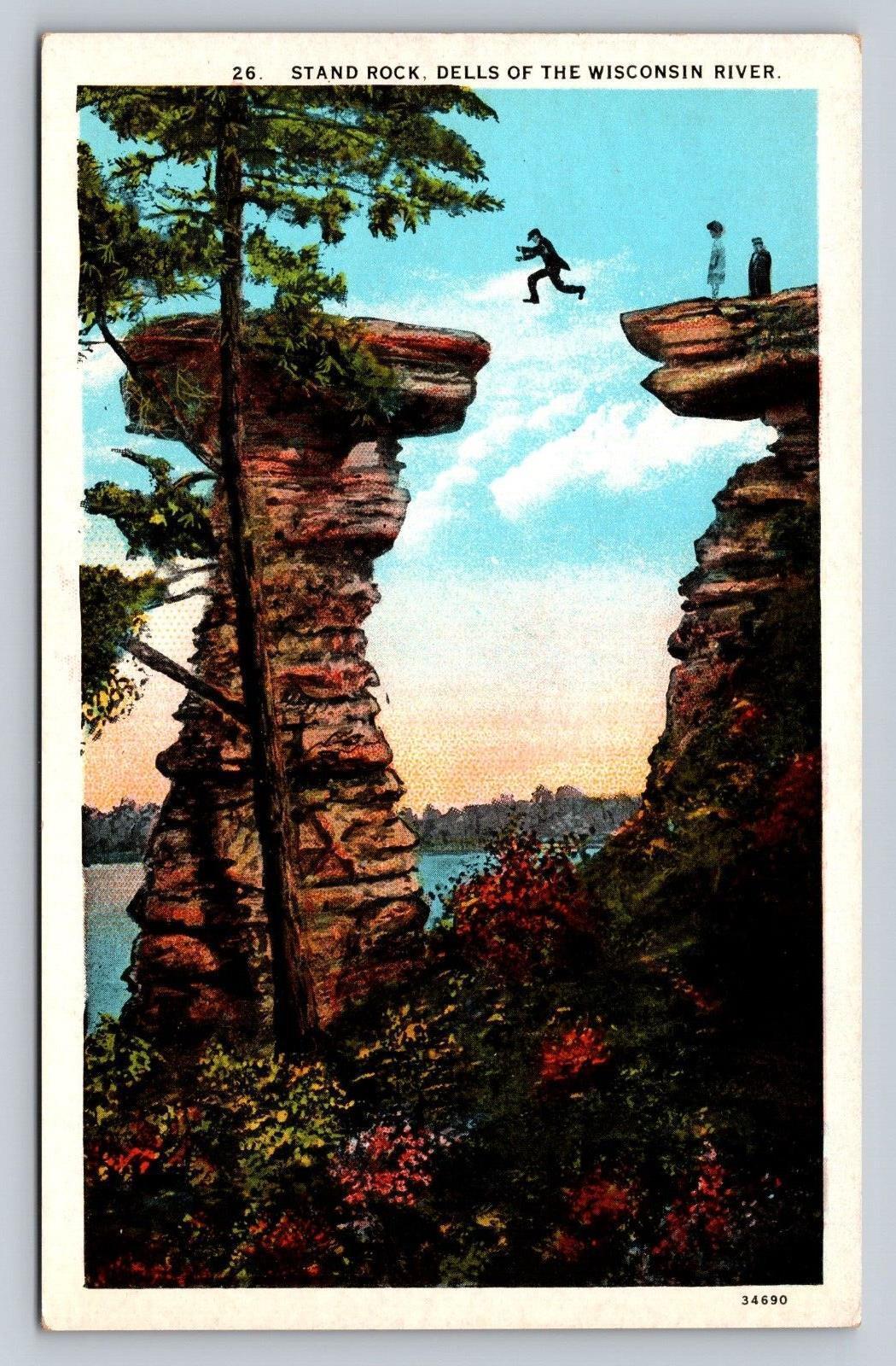 Antique PC Stand Rock Dells of the Wisconsin River Superimposed People Jumping
