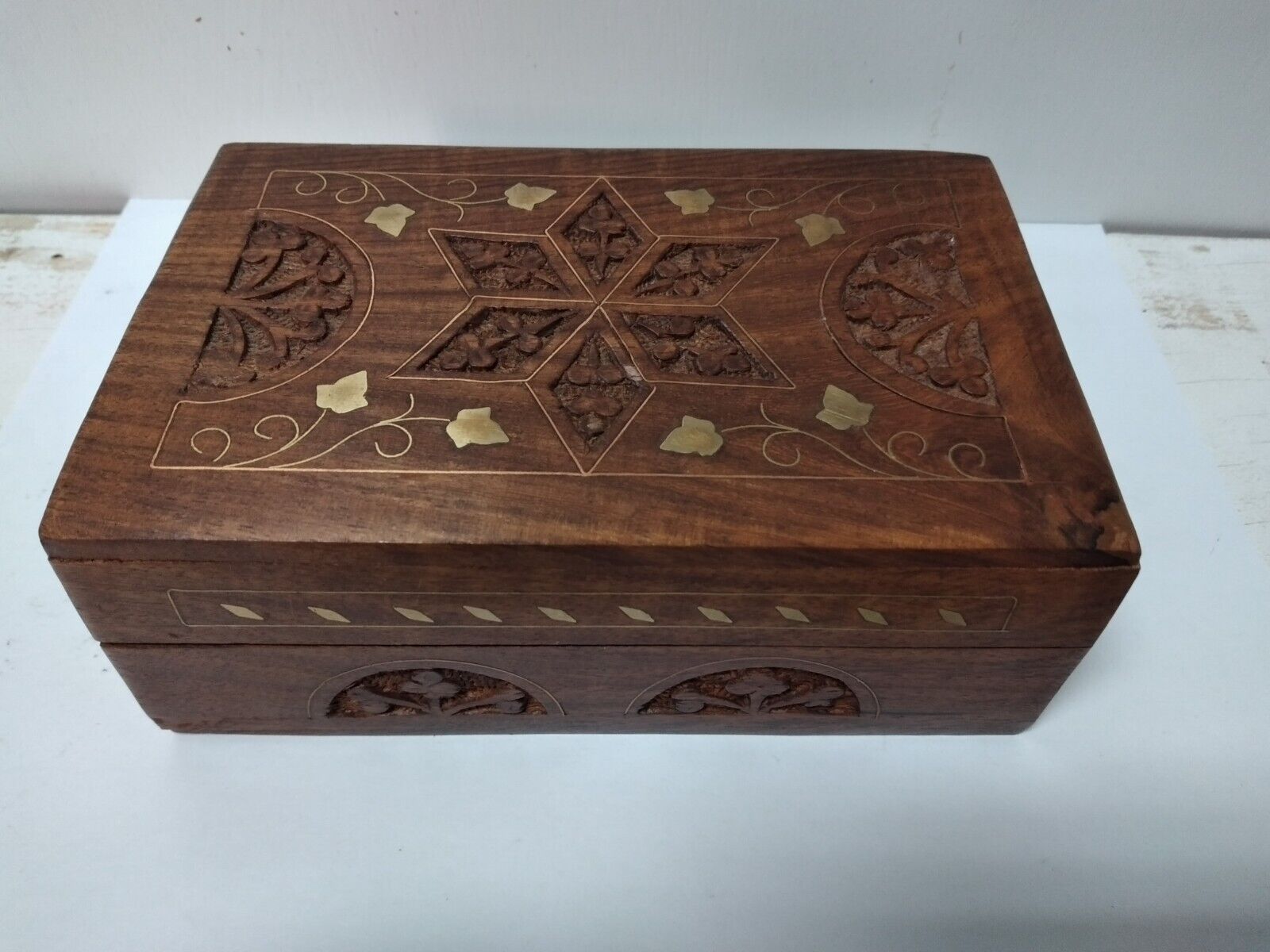 Vintage Antique Judaica Hand Carved Wooden Jewelry Box Jewish Rare Handmade Etch