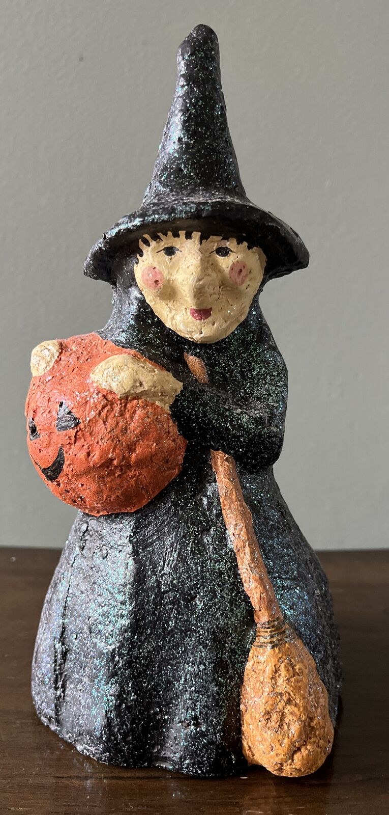 Teena Flanner Collection Halloween Witch Rosy Cheeks Broom and Pumpkin Sparkly