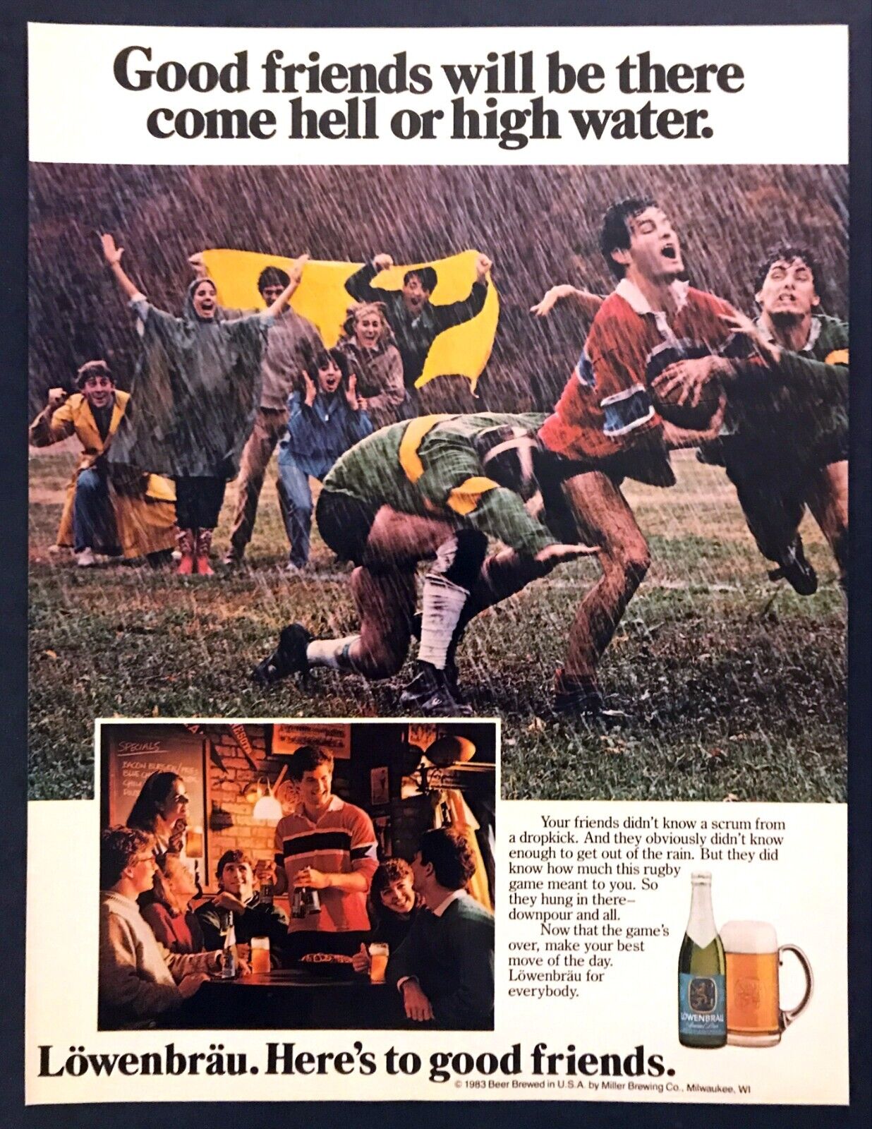 1983 Lowenbrau Beer Rugby Game in the Rain photo \