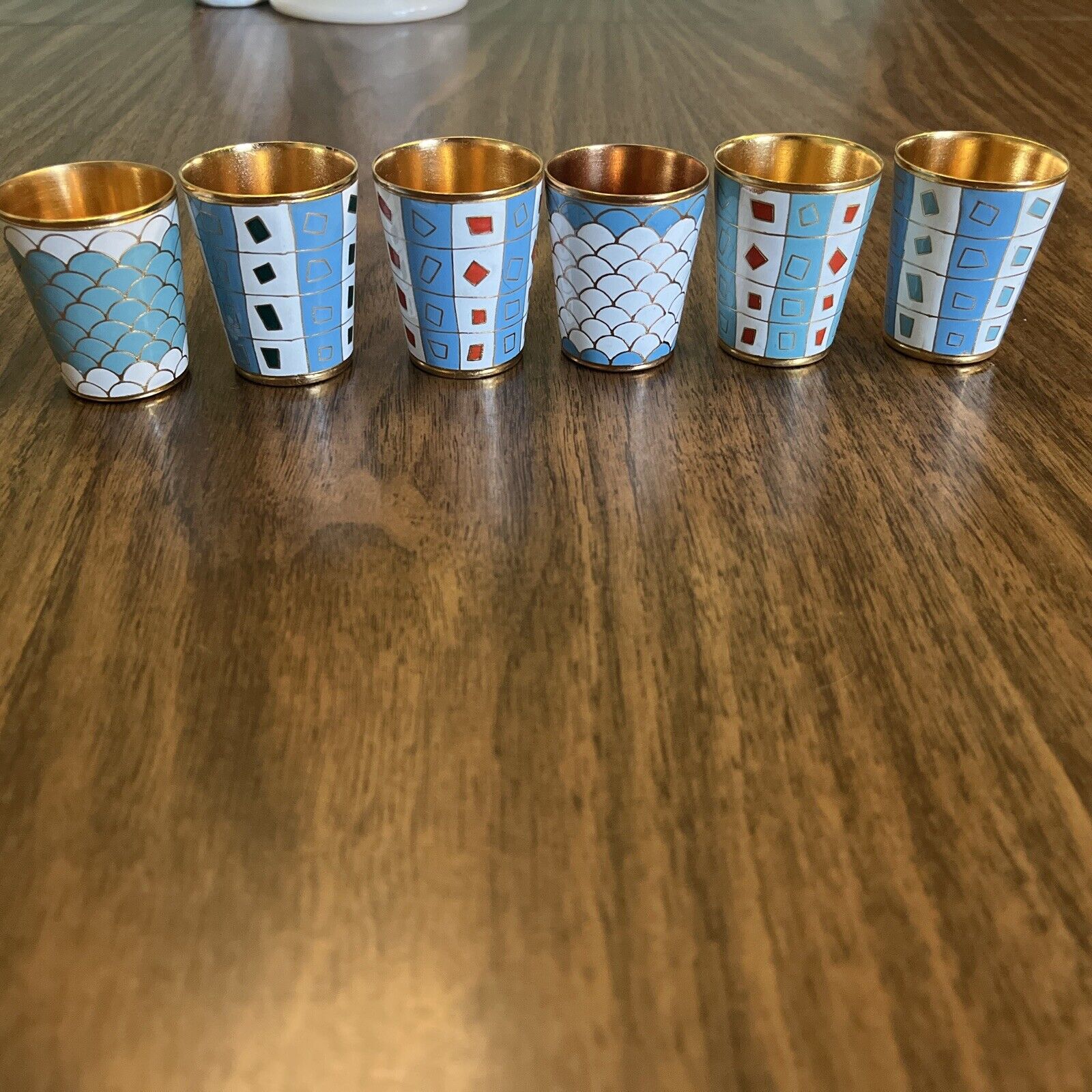 (6) Cloisonné Russian Gilded Enamelled/Brass Vodka Drinking Beakers Cups 