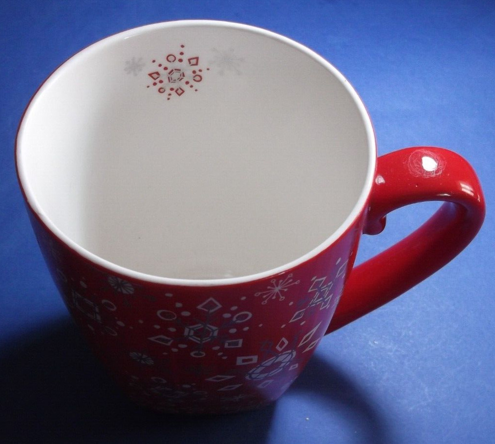 STARBUCKS BARISTA MUG CHRISTMAS RED SNOWFLAKES SQUARE BASE 18 OZ 2003 Coffee Cup