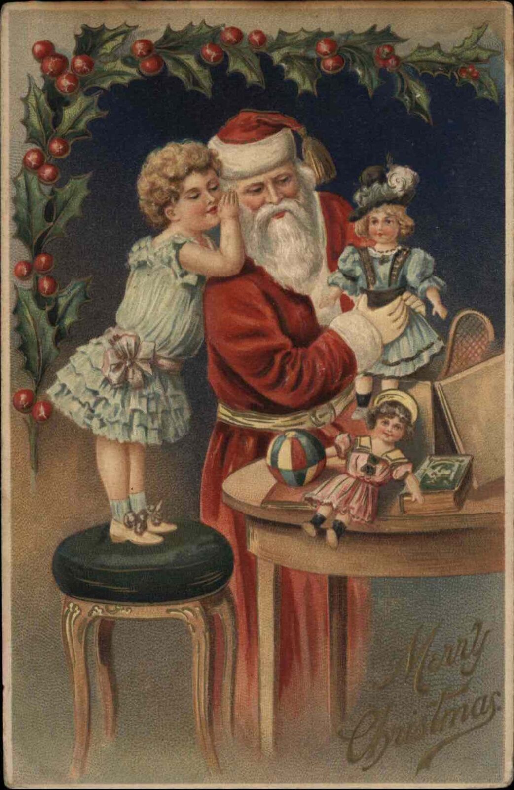 Christmas Santa Claus Antique Doll Dolly c1910 Vintage Postcard