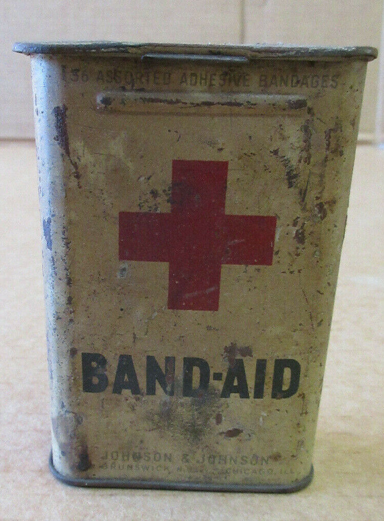 Vintage 1950s Johnson & Johnson Band Aid Metal Tin Adhesive Bandages 