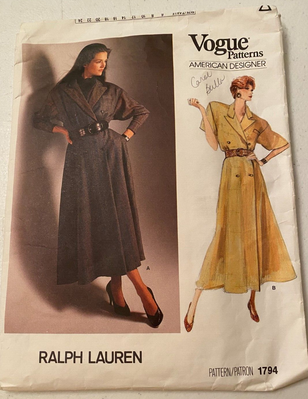 Vintage Vogue Pattern 1794 Size 8-10-12 Ralph Lauren Dress Cut & Complete