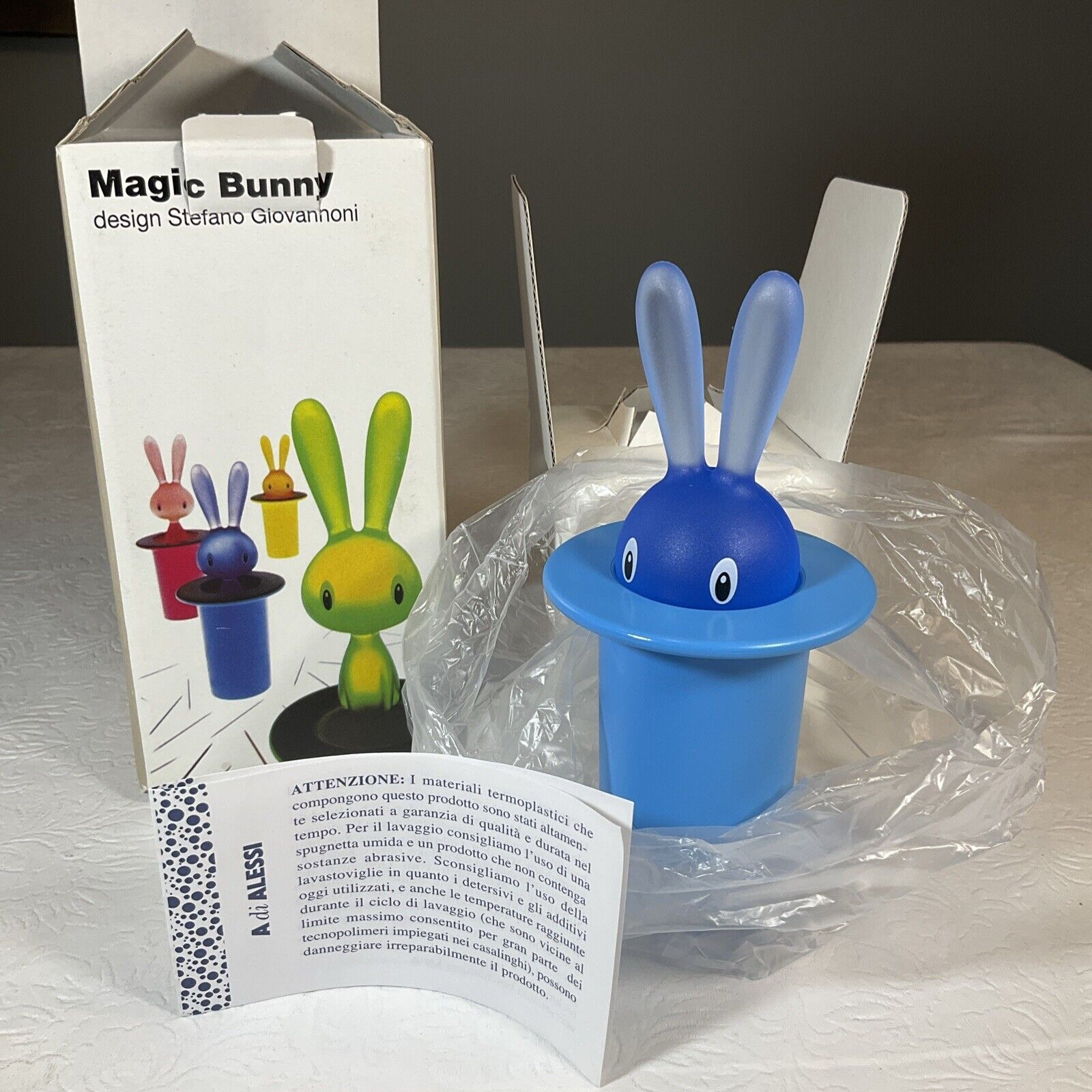 Alessi Magic Bunny Toothpick Holder Dispenser Blue Stefano Giovannoni 1998 NEW