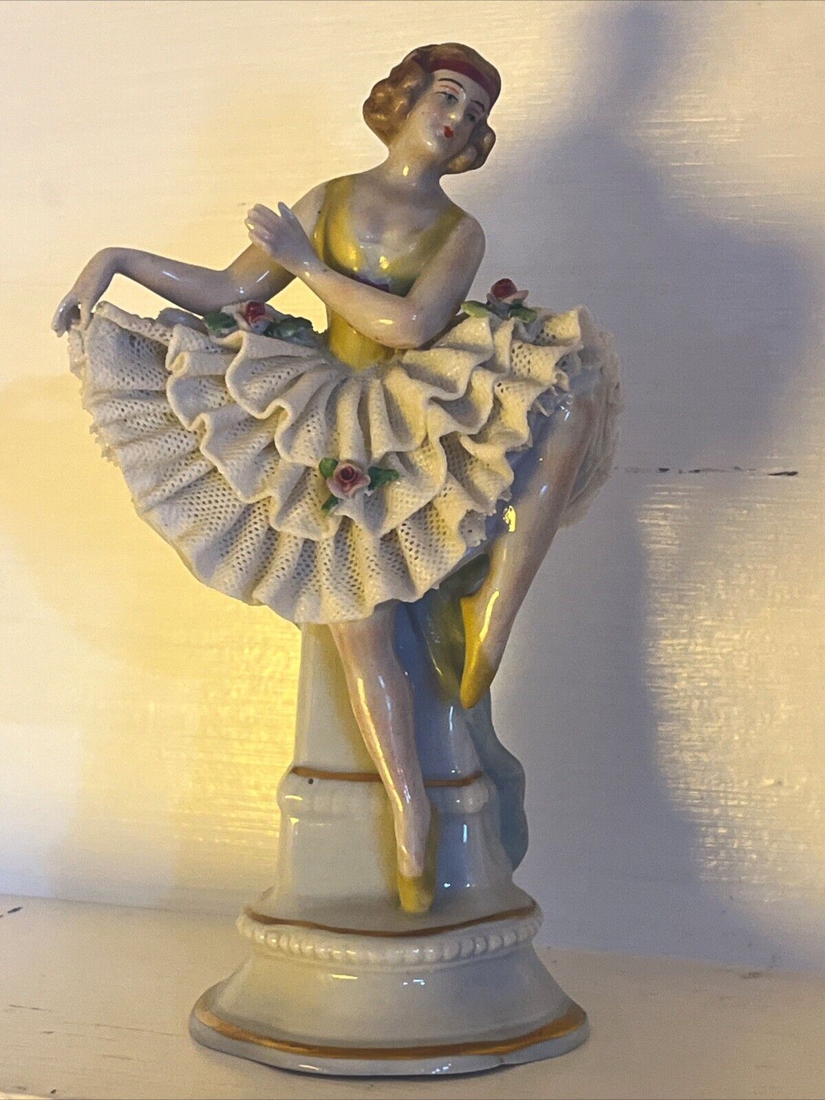 Vintage porcelain lace figurine ballerina  SITZENDORF Porcelain  Germany 6”