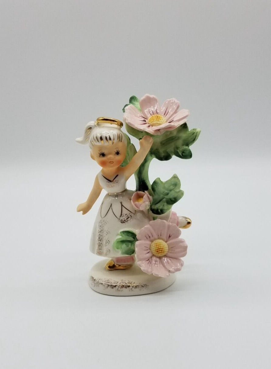 Vintage Geo Z Lefton October Birthday Girl Angel With Flowers Figurine Japan 985